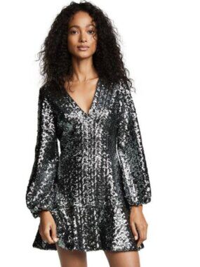 ALEXIS Women's Renada Silver Long Sleeve Sequin Mini Cocktail Dress - Size XL